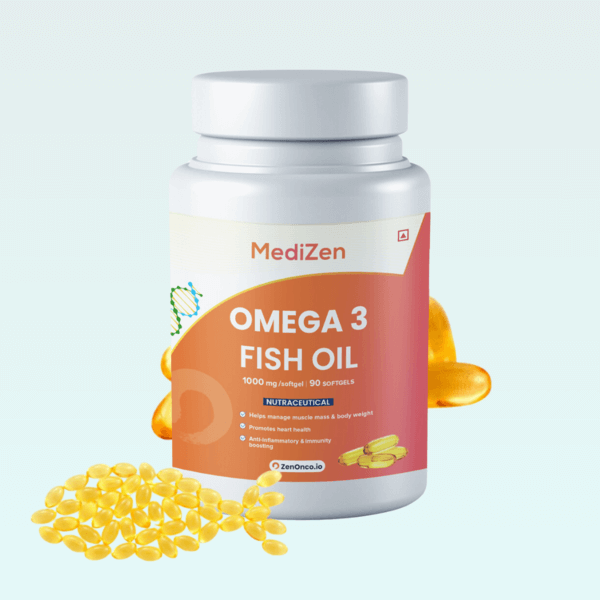 MediZen ओमेगा 3 1000mg | 180mg EPA और 120mg DHA | कैंसर में खास सपोर्ट और रिकवरी | 90 सॉफ़्टजेल कैप्सूल