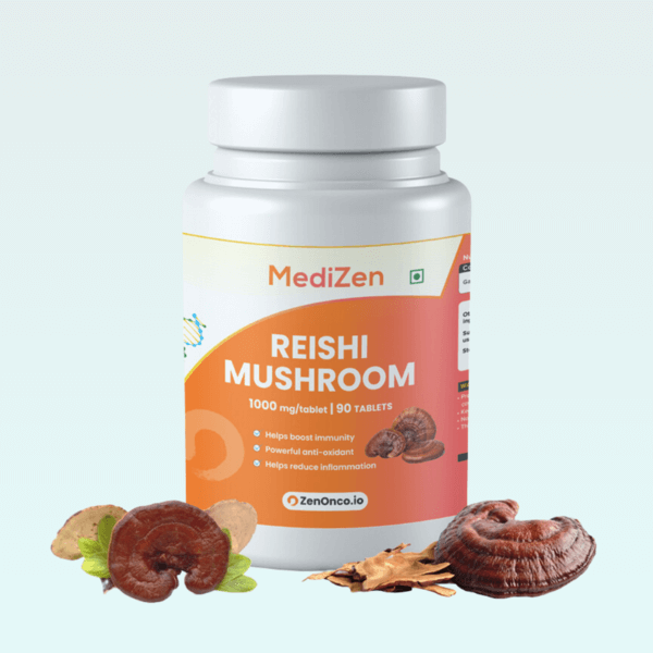 MediZen रेशी मशरूम 1000mg | प्रीमियम गैनोडर्मा ल्यूसिडम | रिकवरी और इम्युनिटी में मदद | कैंसर केयर के लिए खास | 90 टैबलेट