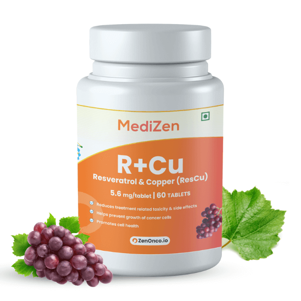 MediZen Resveratrol and Copper (R+Cu) Tablets | 5.6mg Resveratrol & 0.56 mcg Copper | Prevents Metastasis & Reduces Treatment Side Effects | Cancer Care | 60 Tablets